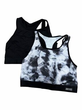 Justice Sport Girls Black Sports Bra Bundle Tie Dye Athleisure 2 Piece